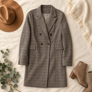 Prima Longline Blazer Coat Women XXL Grey Glen Plaid Double Breasted Profession